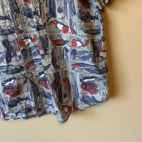 Columbia Men’s Fishing Lure Print Shirt XL Cotton Button-Up Short Sleeve Casual - Picture 4 of 11